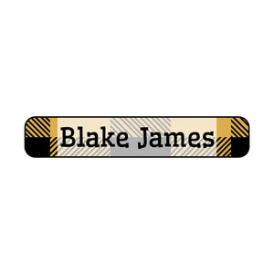 kids iron-on labels with plaid design