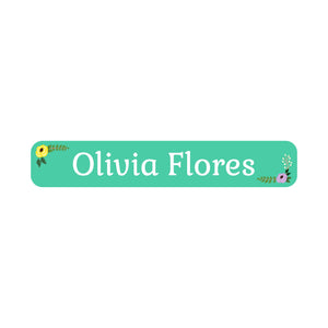 slim rectangle iron-on clothing labels floral turquoise