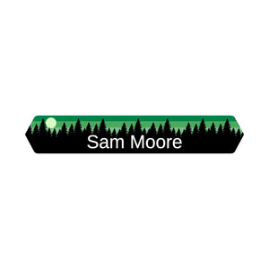 kids iron-on labels with forest silhouette and sky design