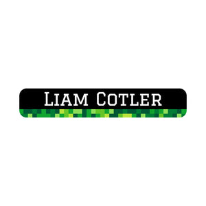 slim rectangle iron-on clothing labels pixels green
