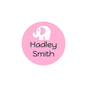 elephant baby pink circle iron-on clothing labels