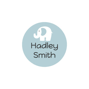 elephant muted blue circle clothing labels