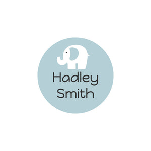 elephant muted blue circle iron-on clothing labels