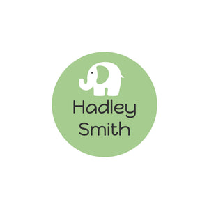 elephant muted green circle clothing labels