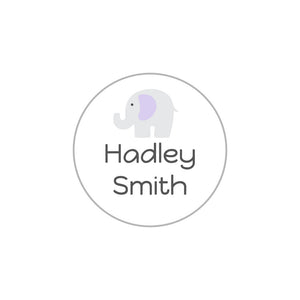 elephant white baby purple circle clothing labels