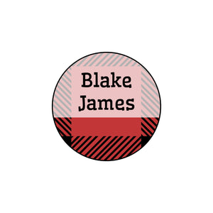 circle iron-on name labels with plaid design