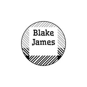 circle iron-on name labels with plaid design
