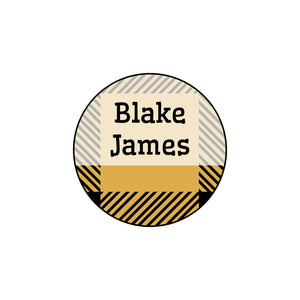 circle iron-on name labels with plaid design