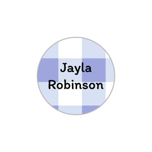 gingham circle iron-on clothing labels