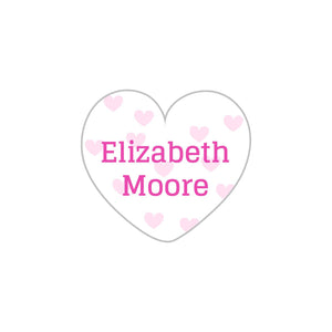 heart shaped iron-on clothing labels sweetheart white pink