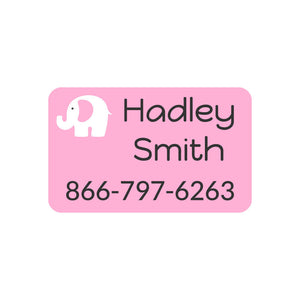 elephant baby pink rectangle iron-on clothing labels