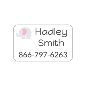 elephant white baby pink rectangle iron-on clothing labels