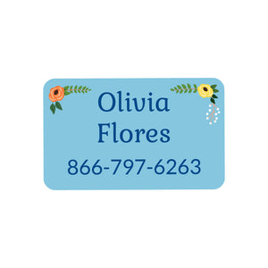 rectangle iron-on clothing labels floral blue