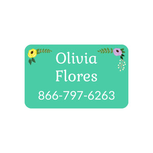 rectangle iron-on clothing labels floral turquoise