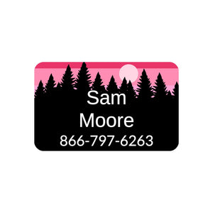iron-on labels for kids with forest silhouette and sky design