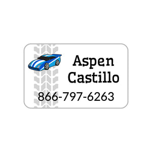 race car blue contact clothing labels