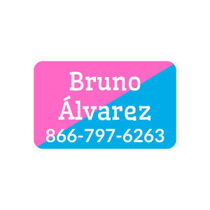 two-tone pink bright blue contact clothing labels