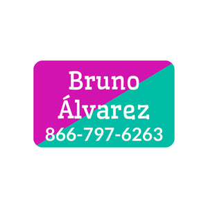 two-tone red violet turquoise rectangle iron-on clothing labels