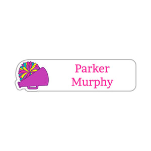 cheer pom pom purple small rectangle name labels