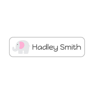elephant white baby pink small rectangle name labels