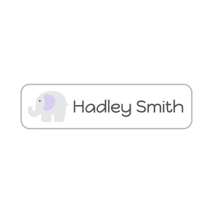 elephant white baby purple small rectangle name labels
