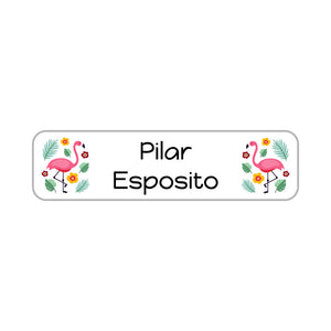 flamingo white small rectangle name labels