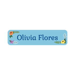 small rectangle name labels floral blue