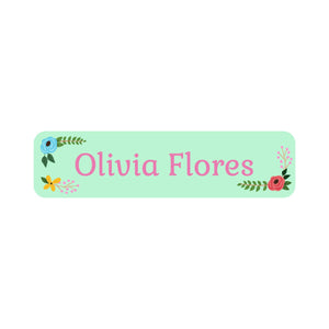 small rectangle name labels floral mint