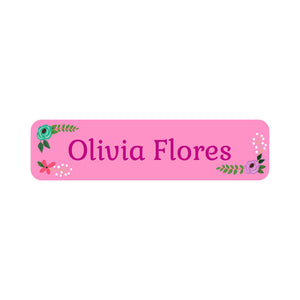 small rectangle name labels floral pink