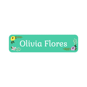 small rectangle name labels floral turquoise