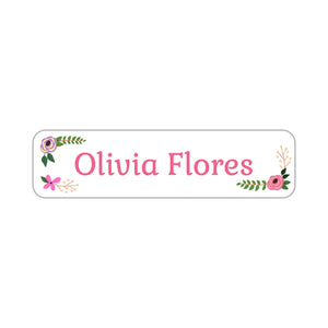 small rectangle name labels floral white