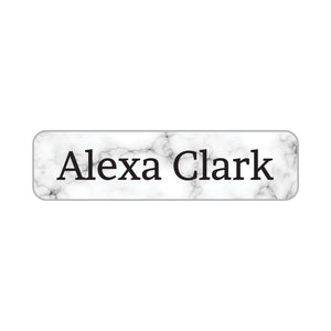 waterproof name stickers with white marble background