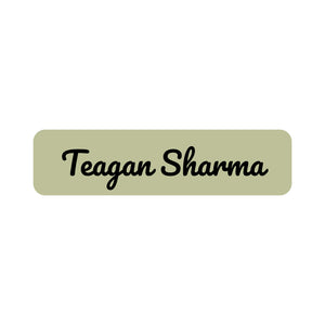 small rectangle name labels neutral color sage