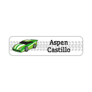 race car green small rectangle name labels