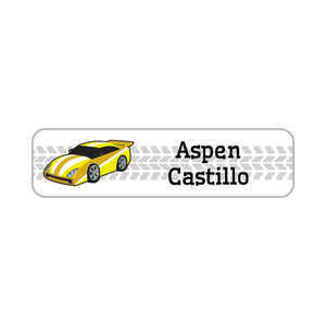 race car yellow small rectangle name labels