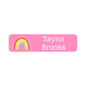 small rectangle name labels rainbows pink