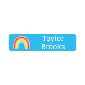 small rectangle name labels rainbows sky blue