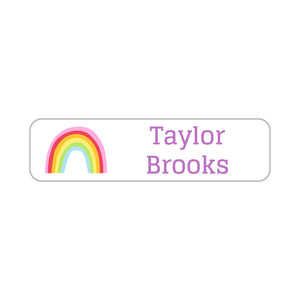 small rectangle name labels rainbows white lavender