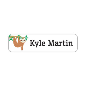 dishwasher safe labels with sloth hanging from tree branch design