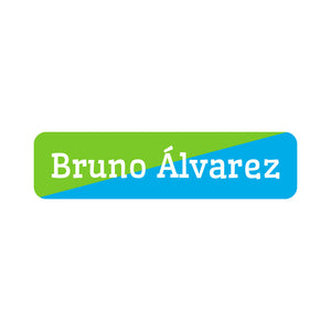 two-tone lime green bright blue small rectangle name labels
