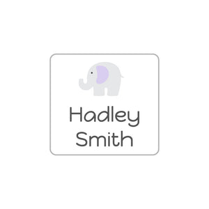 elephant white baby purple square clothing labels