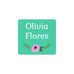 square clothing labels floral turquoise