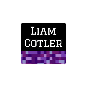 square clothing labels pixels purple