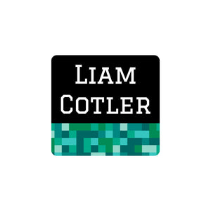 square clothing labels pixels turquoise