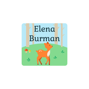 square laundry safe labels with woodland animal design