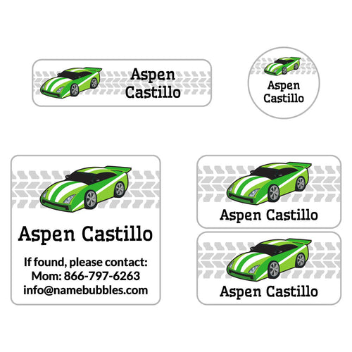 Race Car Sports Labels Pack | Name Bubbles