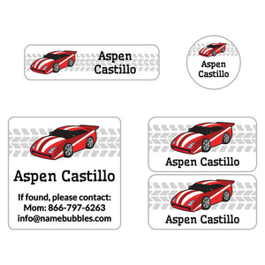 race car red sports labels pack