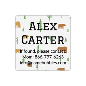 camp labels with bear design