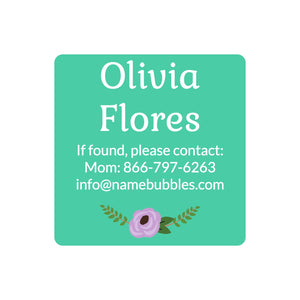 contact name labels floral turquoise