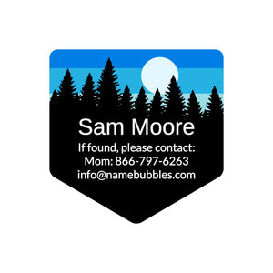 dishwasher safe information labels with forest silhouette and sky design